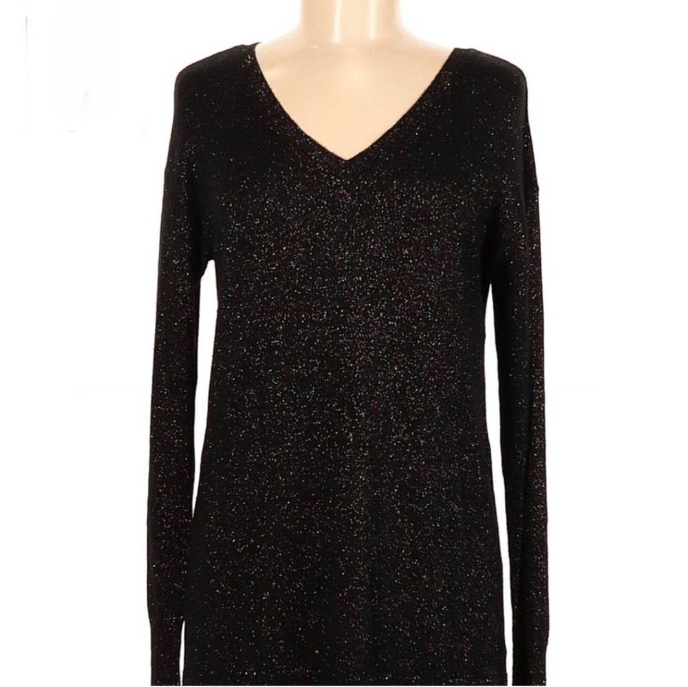 Rainbow Sparkle Black Long Sleeve V-Neck Sweater size XL